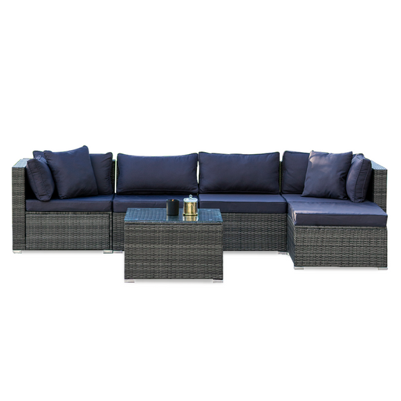 NNEMB 5 Seater Modular Outdoor Lounge Setting with Coffee Table-Ottoman-Grey