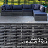 NNEMB 6 Seater Modular Outdoor Lounge Setting with Ottoman-Grey