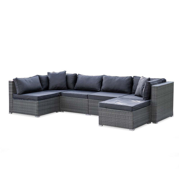 NNEMB 6 Seater Modular Outdoor Lounge Setting with Ottoman-Grey