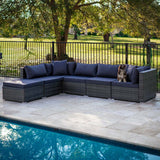 NNEMB 6 Seater Modular Outdoor Lounge Setting with Ottoman-Grey