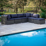 NNEMB 6 Seater Modular Outdoor Lounge Setting with Ottoman-Grey
