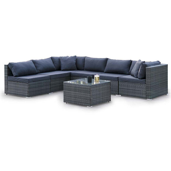 NNEMB 7 Piece 6 Seater Modular Outdoor Lounge Setting with Coffee Table-Grey