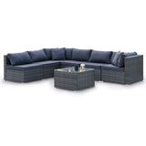 NNEMB 7 Piece 6 Seater Modular Outdoor Lounge Setting with Coffee Table-Grey