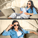NNEMB 4pc Day Bed Round Lounge Outdoor Furniture-Beige Wicker and Canopy