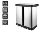 NNEKG 60L Pedal Dual Compartment Rubbish Bin (Stainless Steel)
