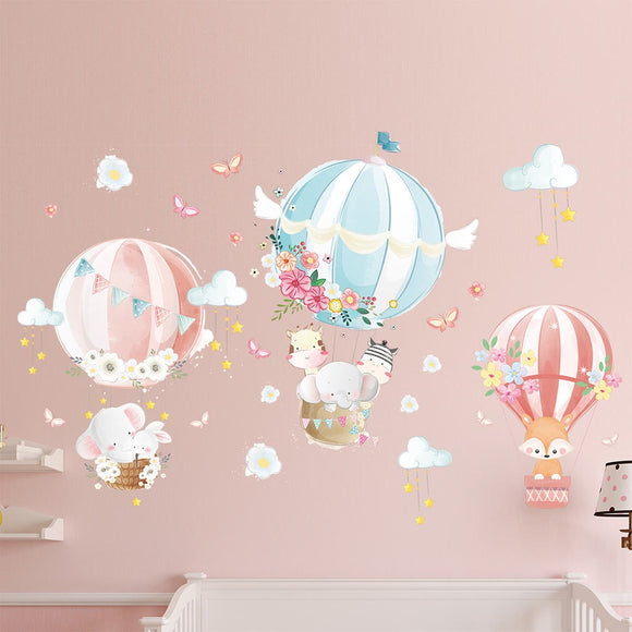 NNEKGE Hot Air Balloon and Baby Animals Wall Sticker