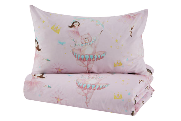 NNEKG Dancing Doll And Her Teddy Kids Quilt Cover Set (Pink Single)