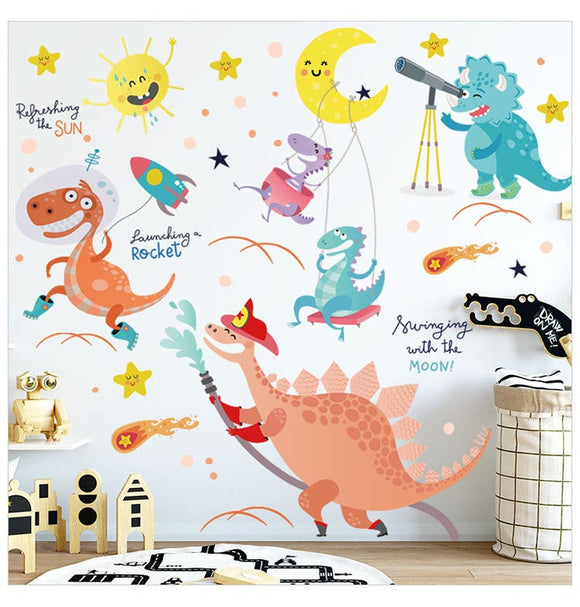 NNEKGE Dinosaur and the Moon and the Sun Wall Sticker