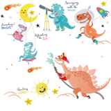 NNEKGE Dinosaur and the Moon and the Sun Wall Sticker