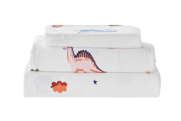 NNEKG 150GSM Flannelette Kids Bed Sheet Set (Dinosaur King Single)