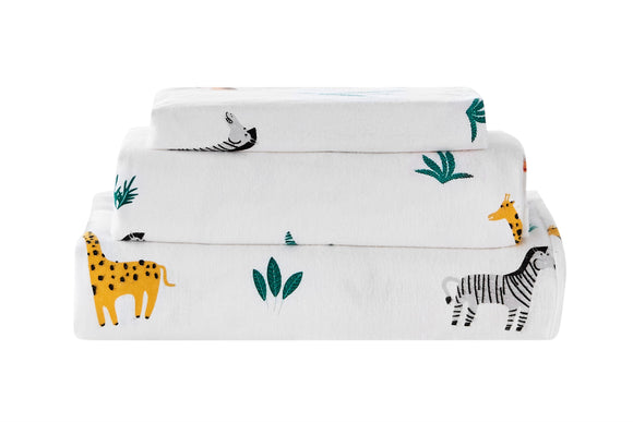 NNEKG 150GSM Flannelette Kids Bed Sheet Set (Jungle King Single)