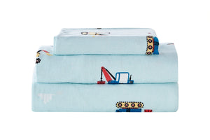 NNEKG 150GSM Flannelette Kids Bed Sheet Set (Trucks King Single)