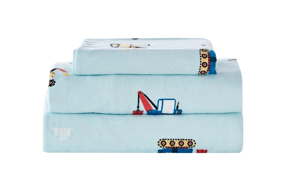 NNEKG 150GSM Flannelette Kids Bed Sheet Set (Trucks King Single)