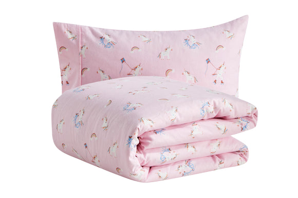 NNEKG 150GSM Flannelette Kids Quilt Cover Set (Unicorn Single)