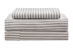 NNEKGE 150GSM Stripes Flannelette Bed Sheet Set (Dark Oak Single)