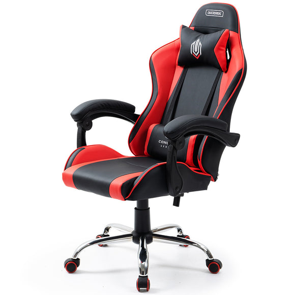 NNEMB Conquest Series Reclining Gaming Ergonomic Office Chair with Lumbar and Neck Pillows-Black and Red