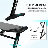 NNEMB Gaming Desk-120x60cm-Carbon Fiber Styling-LED Lights-Headset Hanger-Cup Holder-Cable Management-Black
