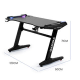 NNEMB Gaming Desk-120x60cm-Carbon Fiber Styling-LED Lights-Headset Hanger-Cup Holder-Cable Management-Black