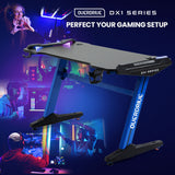 NNEMB Gaming Desk-120x60cm-Carbon Fiber Styling-LED Lights-Headset Hanger-Cup Holder-Cable Management-Blue