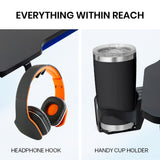 NNEMB Gaming Desk-120x60cm-Carbon Fiber Styling-LED Lights-Headset Hanger-Cup Holder-Cable Management-Blue