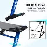 NNEMB Gaming Desk-120x60cm-Carbon Fiber Styling-LED Lights-Headset Hanger-Cup Holder-Cable Management-Blue