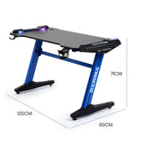 NNEMB Gaming Desk-120x60cm-Carbon Fiber Styling-LED Lights-Headset Hanger-Cup Holder-Cable Management-Blue