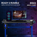 NNEMB Gaming Desk-120x60cm-Carbon Fiber Styling-LED Lights-Headset Hanger-Cup Holder-Cable Management-Blue