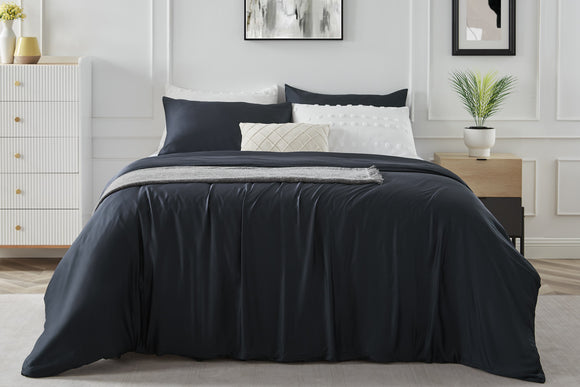 NNEKG 100% Natural Bamboo Quilt Cover Set (Navy King)