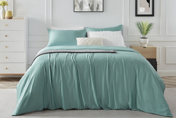 NNEKGE 100% Natural Bamboo Quilt Cover Set (Sage King)