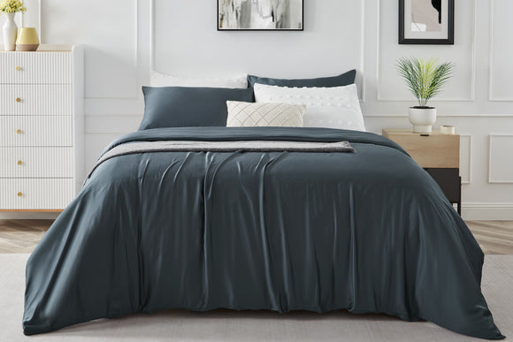 NNEKGE 100% Natural Bamboo Quilt Cover Set (Indigo King)