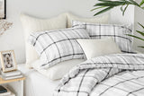 NNEKGE 150GSM Check Print Flannelette Quilt Cover Set (Grey Queen)