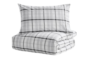 NNEKGE 150GSM Check Print Flannelette Quilt Cover Set (Grey Queen)