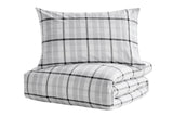NNEKGE 150GSM Check Print Flannelette Quilt Cover Set (Grey Queen)