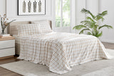 NNEKGE 150GSM Check Print Flannelette Bed Sheet Set (Butter Double)