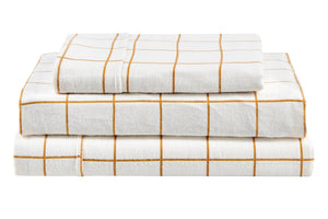 NNEKGE 150GSM Check Print Flannelette Bed Sheet Set (Butter Double)