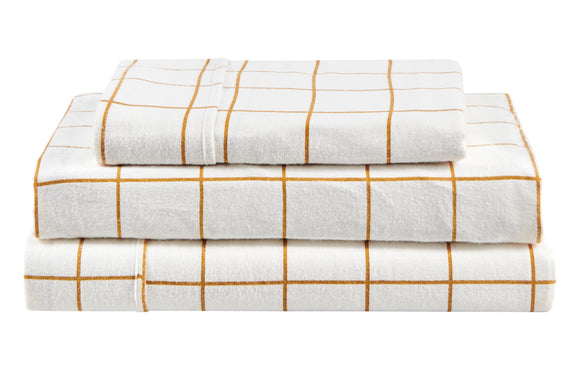 NNEKGE 150GSM Check Print Flannelette Bed Sheet Set (Butter Double)