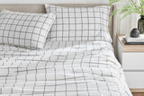 NNEKGE 150GSM Check Print Flannelette Bed Sheet Set (Grey Queen)