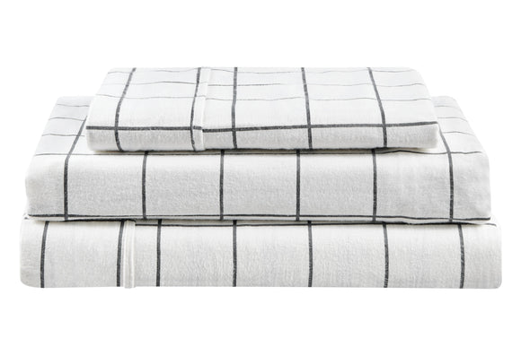 NNEKG 150GSM Check Print Flannelette Bed Sheet Set (Grey Double)