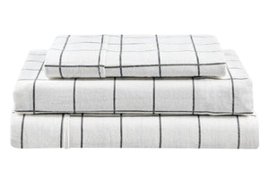 NNEKGE 150GSM Check Print Flannelette Bed Sheet Set (Grey Queen)