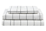 NNEKGE 150GSM Check Print Flannelette Bed Sheet Set (Grey Queen)