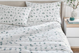 NNEKGE 150GSM Leaves Print Flannelette Bed Sheet Set (Green King)