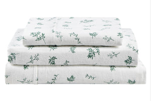 NNEKGE 150GSM Leaves Print Flannelette Bed Sheet Set (Green Queen)