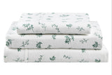 NNEKGE 150GSM Leaves Print Flannelette Bed Sheet Set (Green Queen)