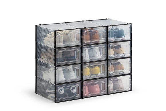 NNEKGE Set of 12 Click Shoe Storage Box (Large Clear Black)