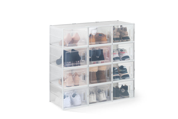 NNEKG Set of 12 Click Shoe Storage Box (Large Clear White)