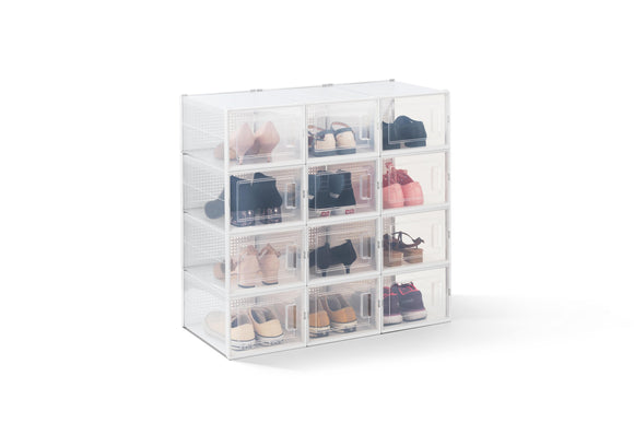 NNEKGE Set of 12 Click Shoe Storage Box (Medium Clear White)