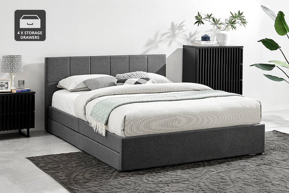 NNEKGE Theodore Storage Bed with Drawers (Charcoal)