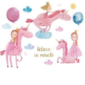 NNEKGE Little Girl and Her Best Friend Unicorn Wall Sticker