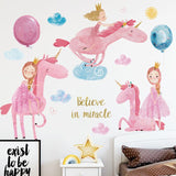 NNEKGE Little Girl and Her Best Friend Unicorn Wall Sticker