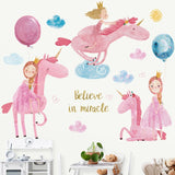 NNEKGE Little Girl and Her Best Friend Unicorn Wall Sticker